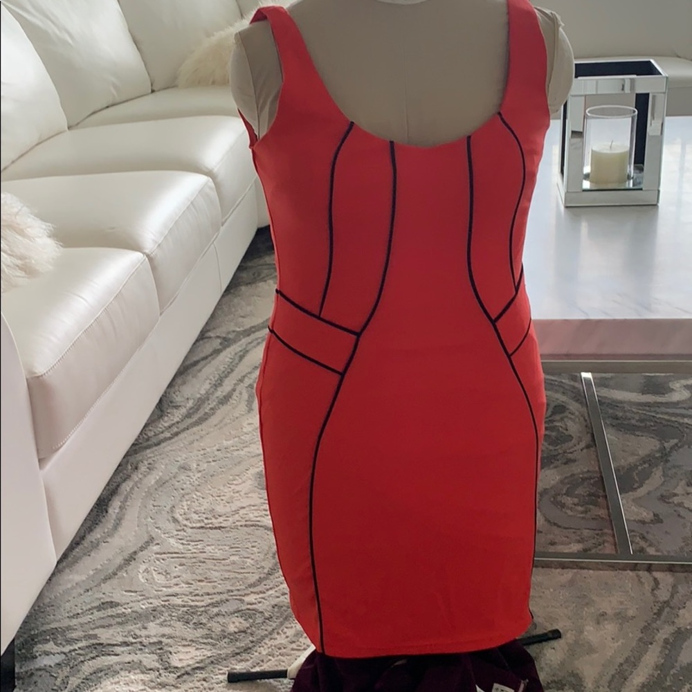 Coral black bodycon dress